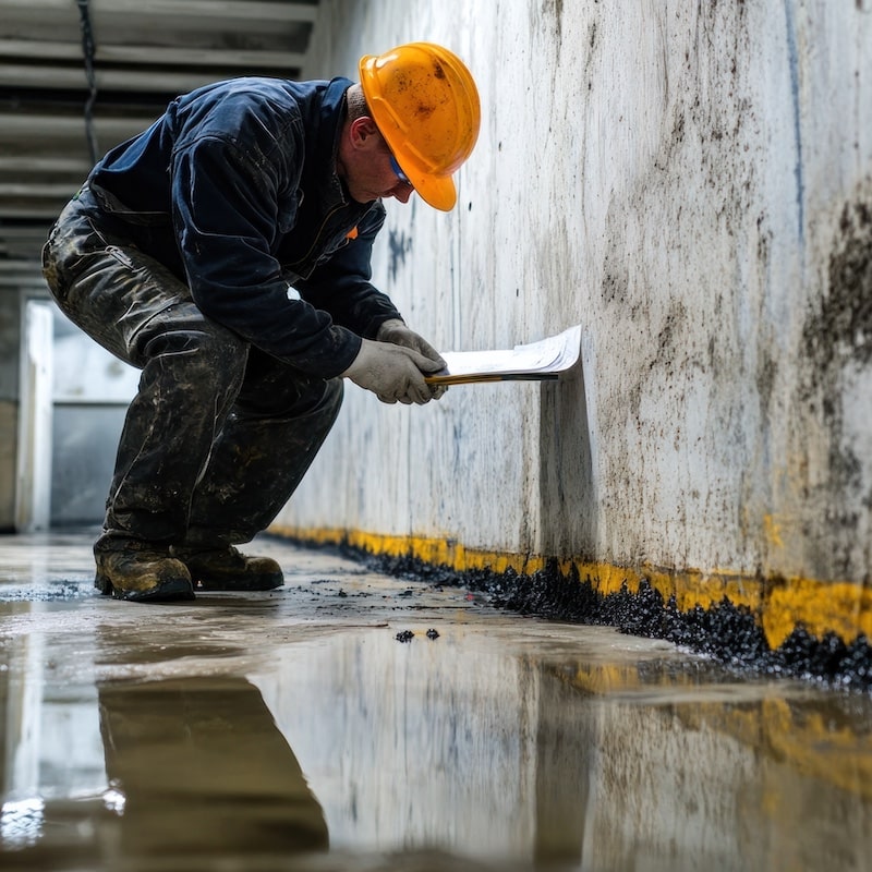 Wet concrete mold inspection, with inspectors assessing mold infestation and its impact on the strength of the concrete mold inspections image